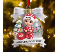 Bola de Navidad Personalizada Mi Primera Navidad 2025 - Adorno para Árbol de Navidad con Nombre y Detalles del Nacimiento - Regalo Original para Bebé Niño o Niña - Decoración Navideña con Efecto 3D