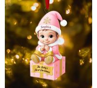 Bola de Navidad Personalizada Mi Primera Navidad 2025 - Adorno para Árbol de Navidad con Nombre y Detalles del Nacimiento - Regalo Original para Bebé Niño o Niña - Decoración Navideña con Efecto 3D