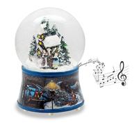 Bola de Nieve Decoración Navideña, con diseño de cantos navideños sobre pedestal, color azul, con caja de música, 100 mm de ancho, diseño en Alemania