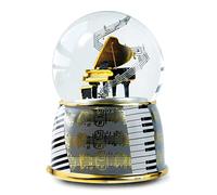 Bola de Nieve Musical/Caja de música Animada con Globo de Vidrio, Base de Porcelana, Piano de Cola Giratorio, Purpurina y Mecanismo Musical de Resorte de 18 Notas - Concierto n.º 5 (Beethoven).