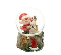 ***Bola de Nieve - Papá Noel - Elfo de Navidad con Reno - sobre Base en imitación de Madera, Bola de 6,5 x 7 x 9 cm de diámetro 6,5 cm