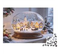 Bola de Nieve Pueblo Navideño Puzzle de 1000 Piezas Papel Puzzle para Adultos Escena Nocturna Invernal Relajación Decoración Regalo 38x26cm/1000pcs