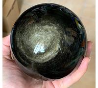 Bola de obsidiana dorada natural, doble ojo dorado, cristal de la suerte, decoración for el hogar y la Oficina, regalos artesanales, adornos Feng Shui decoración de la habitación (Size : 800-900g)