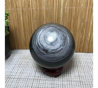 Bola de pulido de cristal de bola de obsidiana de plata natural decoración de la habitación (Size : 350-400g)