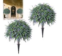 Bola de topiario artificial con flores de lavanda, arbustos sintéticos resistentes a los rayos UV con picos de hoja perenne para decoración de plantas falsas de Navidad