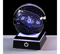 Bola del sistema solar 3D de cristal K9 de 3.15 pulgadas con base de luz LED negra colorida, grabado del sistema solar estrella planeta, adornos de modelo de planeta, regalos de astronomía del
