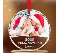 Bola Navidad Personalizada 2025 - Recuerdo con Foto para Primer Navidad del Bebé, Adorno para Árbol con Nombre y Fecha