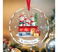 Bola Navidad Personalizada, Decoración de Vidrio para Árbol de Navidad con Nombres y Textos Personalizados, Camión Rojo y Familia Muñecos Nieve, Regalo Festivo para Padres, Familia de 3 Personas