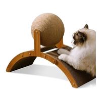 Bola rascadora para gatos en soporte, bolas rascadoras de cuerda de sisal, tabla de rascar inclinada para gatos con bola de sisal y juguete de túnel, bolas giratorias de 360°, almohadilla para rascar