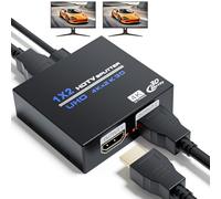 BolAAzuL Divisor HDMI 1x2 - Adaptador multipuerto de 2.5 cm y 2 salidas, 4K 1080P 3D, HDCP 1.4, monitores duales, pantalla duplicada/espejo