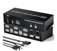 BolAAzuL HDMI + Displayport KVM Switch Box 2 Puertos, Dual Monitor 2 Ordenador HDMI 2.0 DP 1.2 USB 2.0 KVM Switch 4K 60Hz, Teclado Ratón Peripheral Switcher HDMI+DP 2 en 2 Salidas para 2 PC 2 Monitor