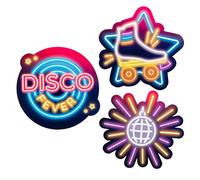 Boland 00756 - Decoraciones de Papel Disco Fever, 3 Unidades, tamaño 29 x 30 cm, patín, Bola de Discoteca, cartón, decoración, decoración de Pared, Fiesta temática, Discoteca, cumpleaños, Carnaval