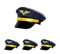 Boland 01253 - Gorra de piloto para adultos, talla ajustable, azul oscuro con dorado, capitán, aviador, profesión, lema fiesta, carnaval (Paquete de 4)