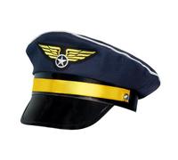 Boland 01253 - Gorra de piloto para adultos, talla ajustable, azul oscuro con dorado, capitán, aviador, profesión, lema fiesta, carnaval
