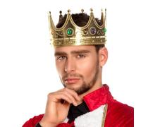 Boland 01317 - Corona de rey, oro, diámetro 21 cm, para adultos, de plástico, piedras brillantes, emperador, noble, duque, carnaval, disfraz, fiesta temática, cumpleaños, teatro, disfraz