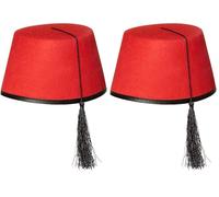 Boland 04016 - Sombrero para adultos Fez Fadime, rojo con borla negra, fiesta de disfraces oriental, fiesta temática, carnaval (Paquete de 2)