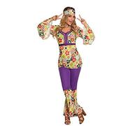 Boland 10103046, Disfraz Dama Hippi, Unisex adulto, Morado, M | Para mujer, con diadema, top y pantalones al estilo de los años 70