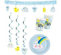 Boland 10203214B - Juego de Fiesta Baby Boy, Guirnalda, pirulas, Platos, Vasos, Fiesta de bebé, vajilla desechable, decoración