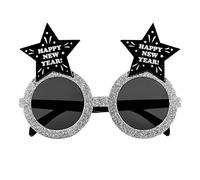 Boland 13471 - Gafas de fiesta Happy New Year plateadas-negro gafas divertidas con purpurina y estrellas, accesorio para fiesta de Año Nuevo