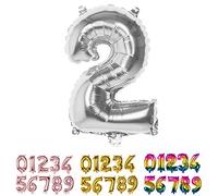 Boland 22012 - Globo de plástico con forma de número 2, tamaño 36 cm, plateado, número, globo, aire, cumpleaños, aniversario, año de vida, fiesta sorpresa