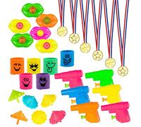 Boland 30797 - Surtido de Fiesta en Bolsa (30 Piezas, 6 Flautas, 6 peonzas, 6 Pistolas de Agua, 6 medallas, 6 Corredores de Escalera, cumpleaños, Fiesta, Visita