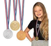 Boland 30841 - Juego de medallas, cada una de 6 cm, 3 medallas de podio con collar, oro, plata, bronce, trofeo, victoria, juguete, deporte, fiesta temática, cumpleaños