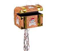 Boland 30935 - Piñata cofre del tesoro, 30 x 26 x 23 cm, marrón-dorado, cartón, piñata, cumpleaños infantil, fiesta temática, celebración, decoración, dulces, regalos