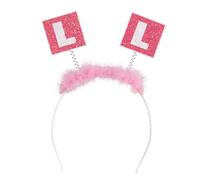 Boland 33019 Tiara Letra L, rosa/blanca con purpurina, para adultos, diadema, signos con letra L, plumas de marabú, ABC, Love, Live, Laugh, LOL, fiesta temática, carnaval, Halloween