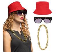 Boland 33206 - Conjunto de disfraz de hip hop para adultos, conjunto de accesorios de varias piezas para festivales, carnaval o fiestas temáticas