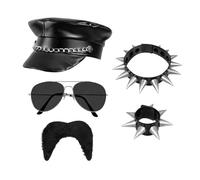 Boland 33208 - Set rockero para disfraces, accesorios para carnaval, set de disfraz, gorra, collar, pulsera, barba y gafas de fiesta, fiesta temática, JGA