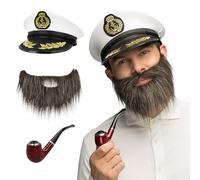 Boland 33220 - Set de disfraz de capitán para adultos, gorra, barba y pipa para Carnaval o fiestas temáticas, set de accesorios para disfraces de marinero