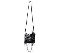 Boland 36000 - Bolso de mano Flapper, negro, 19 x 19 cm, lentejuelas, perlas, tocado de plumas, purpurina, Charleston, década de 1920, carnaval, fiesta temática, disfraz, teatro, poliéster