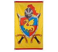 Boland 44008 - Bandera caballero y dragón, tamaño 150 x 90 cm, decoración colgante con dragón y escudo de armas, banderola, decoración para fiesta temática, cumpleaños o carnaval