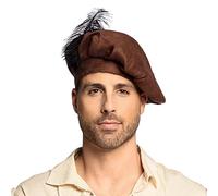 Boland 44028 - Sombrero medieval, marrón, pluma negra, tela de fieltro, campesino, noble, mercader, carnaval, halloween, fiesta de disfraces, disfraz, teatro, accesorio