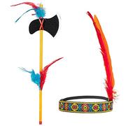 Boland - 44093 - Conjunto indio, diadema y hacha, longitud 35 cm, tomahawk, multicolor, extensible, decorado con plumas, jefe, salvaje oeste, disfraz, carnaval, fiesta temática