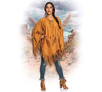 Boland 44095 - Poncho indio, marrón, talla única para adultos, capa con aspecto de cuero con flecos y abalorios, jefe, vaquero, india, carnaval, fiesta de disfraces, Halloween, fiesta temática