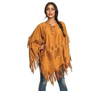 Boland 44095 - Poncho indio, marrón, talla única para adultos, capa con aspecto de cuero con flecos y abalorios, jefe, vaquero, india, carnaval, fiesta de disfraces, Halloween, fiesta temática