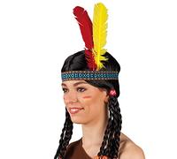 Boland 44136 - Diadema india con plumas, cinta elástica para el pelo, vaquero, western, apache, carnaval, halloween, disfraces, fiesta temática