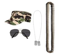 Boland 44323 - Conjunto de disfraz de soldado, accesorios de carnaval, conjunto de disfraz, gorra, collar, correa de mecrón y gafas, fiesta temática, JGA, alemán
