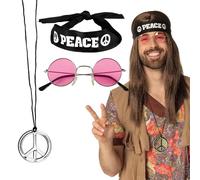 Boland 44518 - Set hippie para adultos, set de accesorios con diadema Peace, gafas redondas y collar para carnaval, fiestas de disfraces y fiestas temáticas