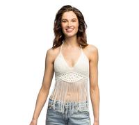 Boland 44595 - Top de ganchillo con flecos, top corto para mujer, camiseta sexy para discoteca o fiesta, disfraz para carnaval y fiesta temática, top hippie
