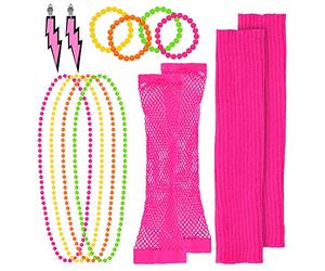Boland - 44611 - Set años 80 para Disfraces, Accesorios para Carnaval, Set de Disfraz, guanteletes, Guantes de Red, Pulseras, Pendientes y Collar, Fiesta temática, JGA
