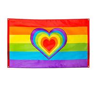 Boland 44721 - Bandera de poliéster arco iris, colorida, tamaño 90 x 150 cm, con ojales de metal, corazón, Christopher Street Day, hippie, homosexualidad, decoración