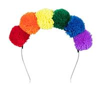 Boland 44730 - Tiara de pompón arco iris, diadema con pompones multicolores, tocado CSD, carnaval, fiesta temática