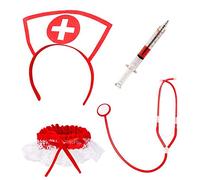 Boland 44803 - Set de enfermera sexy, con cinta para el pelo, estetoscopio, liga y bolígrafo jeringa, asistente de médico, doctor, profesión, disfraz, fiesta temática, carnaval