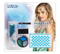 Boland 45067 - Set de maquillaje sirena, 1 plantilla, 14 piedras de purpurina,1 lápiz de maquillaje, 3 colores, 1 gel de purpurina,1 esponja, carnaval, fiesta temática, maquillaje para niños