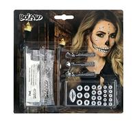 Boland 45096 - Juego de maquillaje de calavera de diamante, 3 lápices de maquillaje, 1 crema de maquillaje blanco, 1 gel de purpurina y 25 piedras preciosas, maquillaje, maquillaje, esqueleto