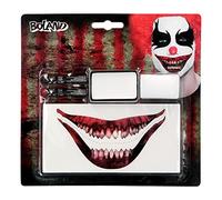 Boland 45098 - Juego de maquillaje de payaso terrible, 1 tatuaje bucal autoadhesivo, 1 maquillaje de grasa, 2 lápices de maquillaje, 1 esponja, maquillaje, payaso malvado, eso, Halloween, carnaval