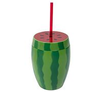 Boland 52073 - Vaso de sandía con pajita, 750 ml, vaso para fiestas en la playa o en el jardín, vaso de fiesta con pajita, vaso de plástico, vajilla de fiesta