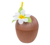 Boland 52365 - Vaso de coco, capacidad 400 ml, con pajita y flor, carnaval, fiestas temáticas, de verano, cócteles, bebidas